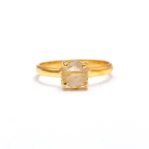 Authentic Natural Golden Rutilated Quartz Hexagon Ring 925 Sterling Silver Gold Plated