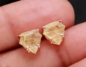 Authentic Radiant Solar Shield Rutile Rose Gold Studs