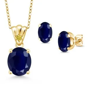 Authentic 18K Yellow Gold Plated Silver Sapphire and Golden Yellow Zirconia Pendant and