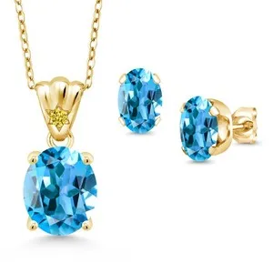 Authentic Amulet of the Azure Depths: 18K Gold-Plated Swiss Blue Topaz & Golden Zirconia Talisman