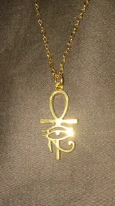 Authentic Golden ANKH Eye of Horus Pendant on Gold Plated Chain Necklace Egypt, Art Deco