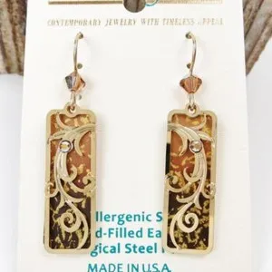 Authentic Adajio Earrings Golden Brown Ombre Column with Gold Plated Tendrils Overlay 7854