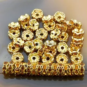 Authentic 100Pcs Czech Crystal Rhinestone Wavy Rondelle Spacer Beads 4-10mm Gold & Silver