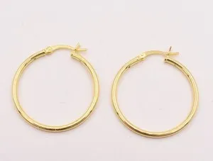 Authentic 2mmX30mm 1 1/4" All Shiny Plain Hoop Earrings 14K Yellow Gold-Plated Silver 925