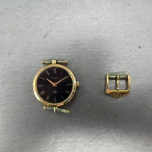 Authentic Gucci 2000M Watch Men 30mm Black Dial Gold Plated Round Battery Vintage MNB