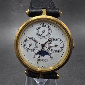 Authentic Gucci Triple Calendar Moon Phase Watch Men 30mm White Dial Gold Plated PARTS VTG