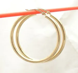 Authentic 1.25" Shiny Round Tube Hoop Earrings 14K Yellow Gold Plated Silver 2mm X 30mm