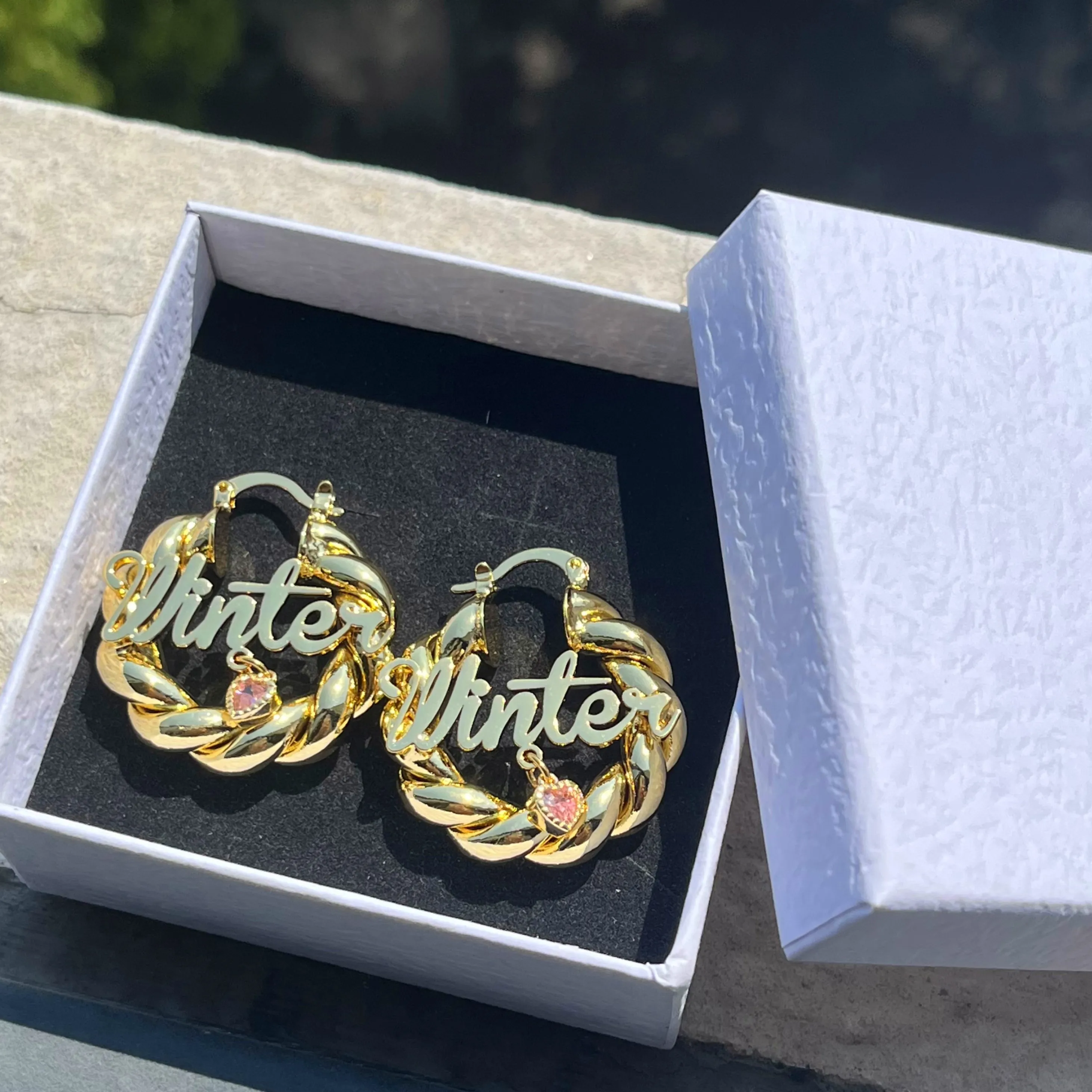 Authentic DUOYING Custom Twist Hoops Name Personalized Nameplate Letter Huggie Earrings Chunky Gold Plated For Kids Jewelry