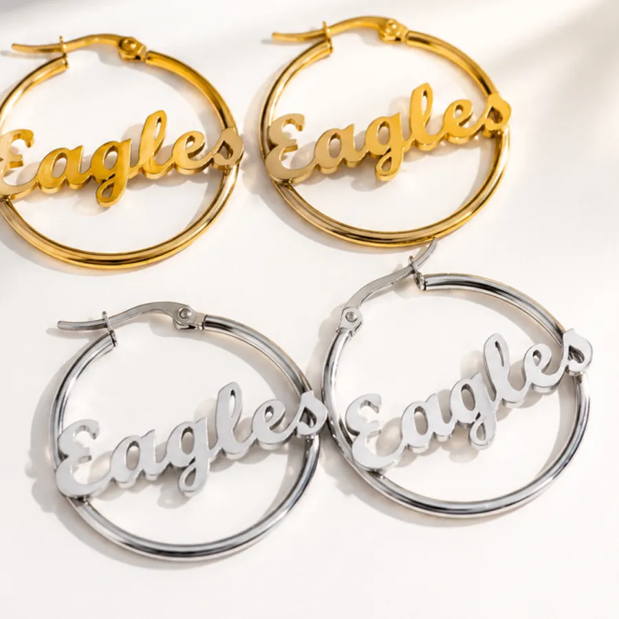Authentic Custom Name Earrings 30 40Mm Personalized Namplate Earrings Hoop Jewelry Earing Birthday