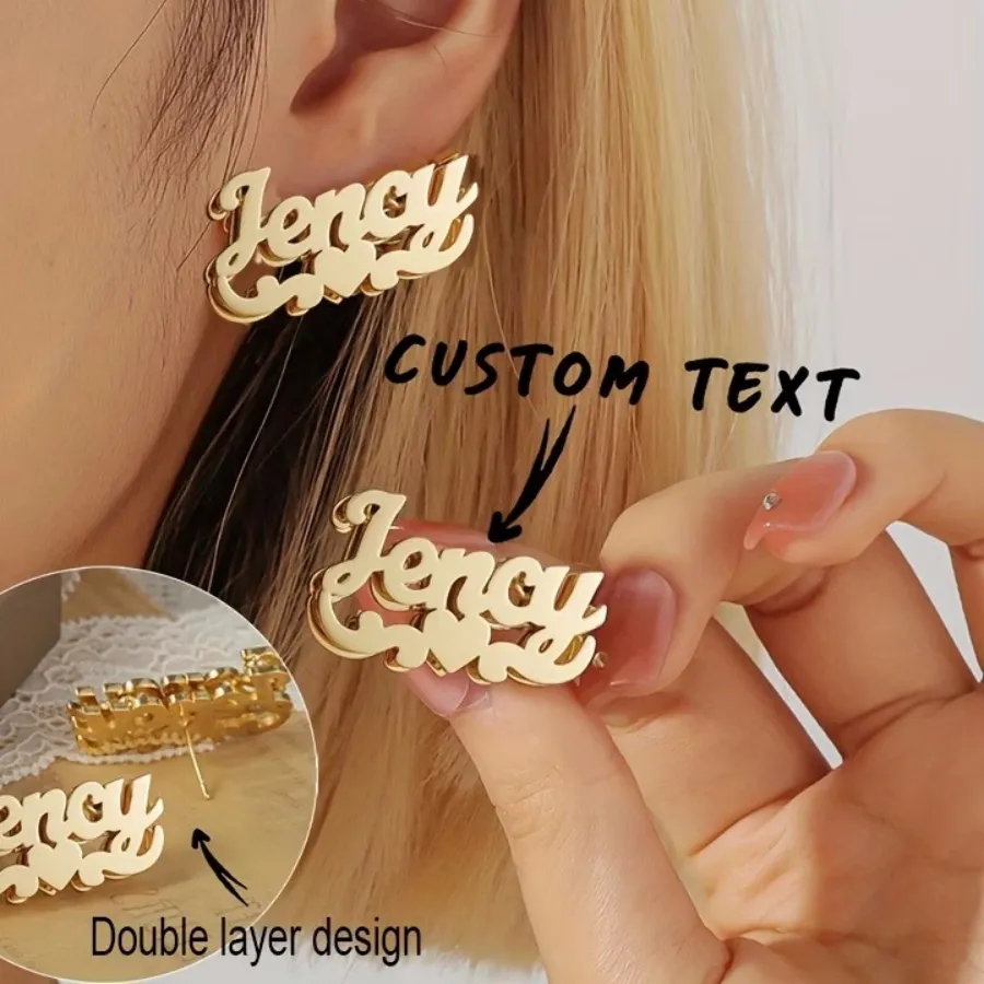 Authentic Leechee Double Layer Earstuds Chunky Personalized Letter Earrings Butterfly Heart Shape Jewelry