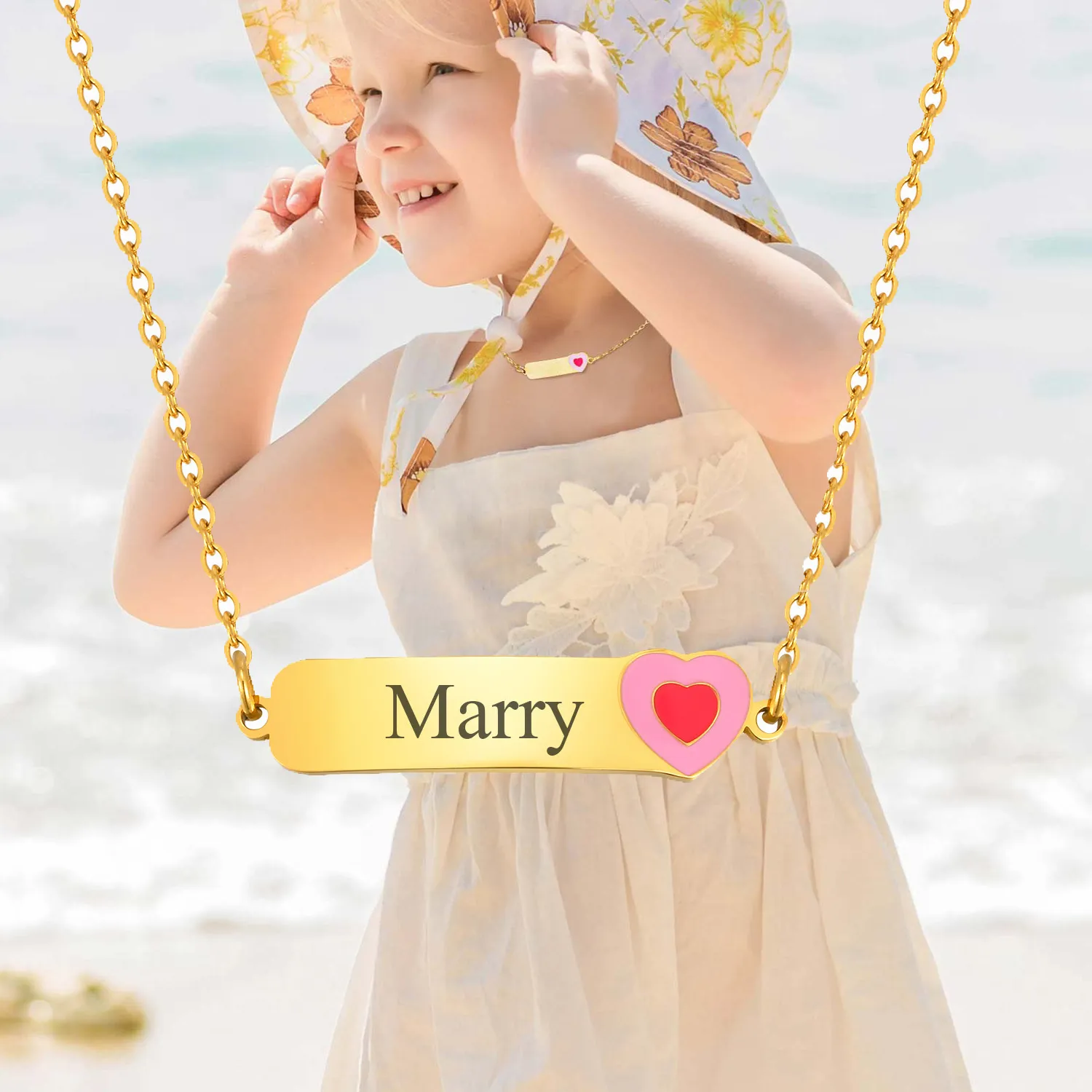 Authentic Free Customized Heart Necklace, Engraved Name Personalized Bar Necklace For Baby Kids Newborn Girls Cute