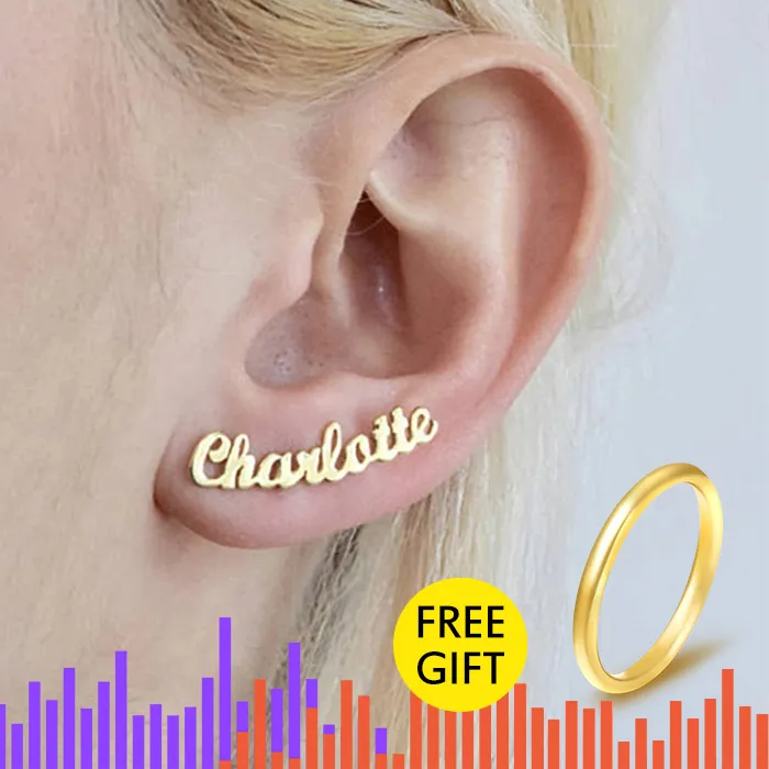 Authentic V Attract Personalized Name Stud Earrings Handmade Custom Jewelry Bridesmaid Rose Oorbellen