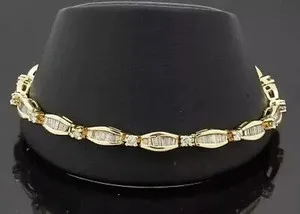Authentic 9TCW Baguette Lab Created Diamond Women's Tennis Bracelet 14K Yellow Gold Plated