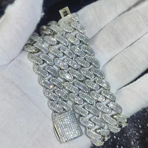 Authentic Diamond 15mm Cuban Link Chain with Baguette CZ in Silver/Gold Plated Finish