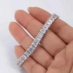 Authentic 20Ct Baguette Cut LoveReal Moissanite Tennis Bracelet 14K White Gold Plated 7.5"