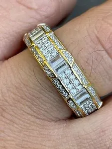 Authentic 14K Gold Plated 925 Silver Real Icy Baguette CZ Wedding Band Pinky Baguette Ring
