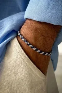 Authentic 12CTW Baguette Lab-Created Sapphire Men's Tennis Bracelet 14K White Gold Plated