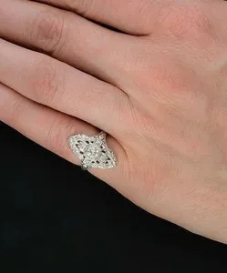Authentic 2Ct Baguette Cut Real Moissanite Women Wedding Ring 14K White Gold Plated Silver