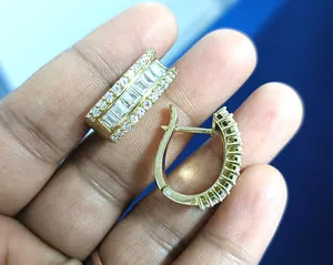 Authentic 2Ct Baguette Cut Lab Created Diamond Hoop Earrings 14K Yellow Gold Plated Silver