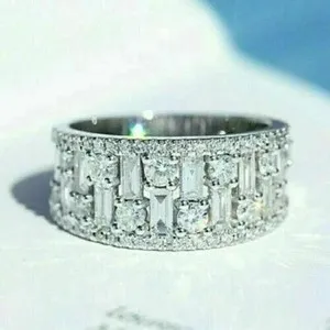 Authentic 2Ct Baguette Cut Lab Created Diamond Eternity Wedding Ring 14K White Gold Plated