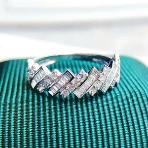 Authentic 2Ct Baguette Cut Real Moissanite Women Wedding Ring 14K White Gold Plated Silver