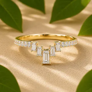 Authentic 0.50 CTW Baguette Cut Lab Grown Diamond Cluster Ring 925 Sterling Silver DEF VVS
