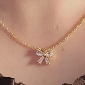 Authentic Pear & Baguette Cut Bow Pendant 14k Yellow gold plated Best For Women