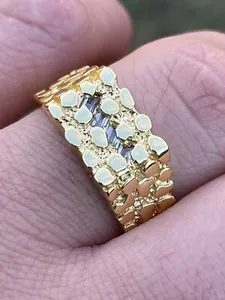 Authentic 14k Gold Plated REAL Solid 925 Sterling Silver Nugget Ring Baguette CZ