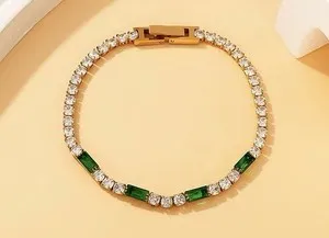 Authentic Gold Plated Tennis Bracelet green Crystal Baguette Bracelet