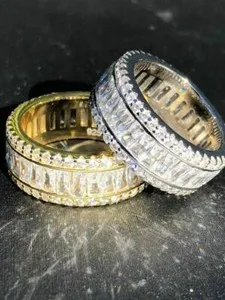 Authentic Solid 925 Silver Baguette CZ Tennis Wedding Band Ring Gold Plated ICY