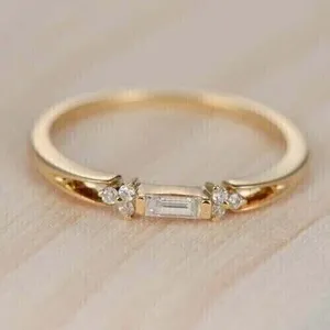 Authentic 1Ct Baguette Cut Lab Created Diamond Wedding Ring 14K Yellow Gold Plated Silver