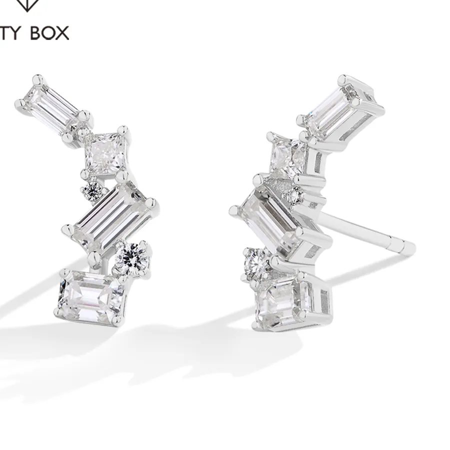 Authentic MINTYBOX Moissanite Stud Earrings for Women S925 Sterling Silver Lab Diamond Baguette shape Irregular Earring Engagement Jewelry