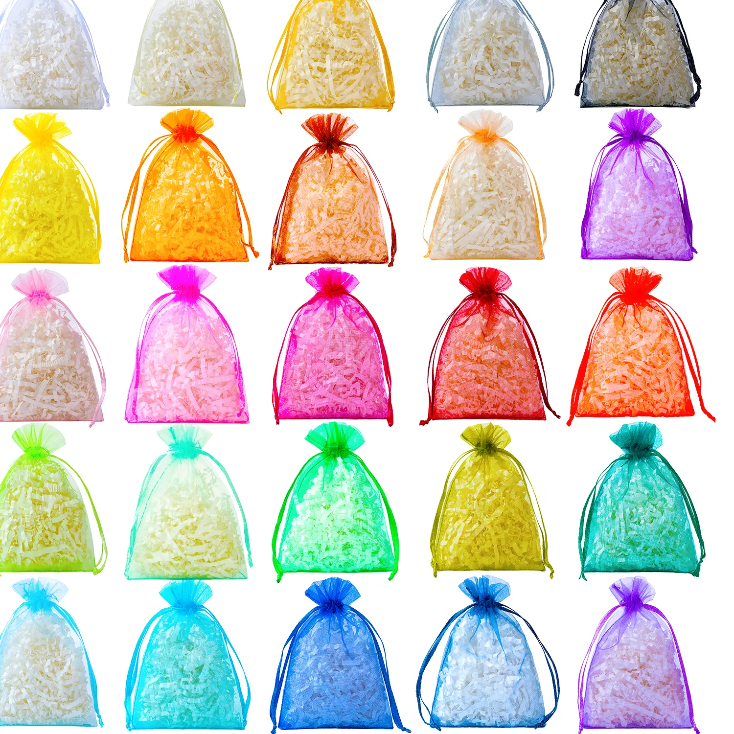Authentic 400PCS, 25 Colors, 4 Sizes, Premium Quality Sheer Mesh Nylon Organza Drawstring Bag, Jewelry and Wedding Packaging Pouch
