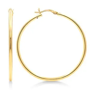 Authentic Gold Plated Sterling Silver 2mm Hoop Earrings - 45mm (1 3/4"") Diameter