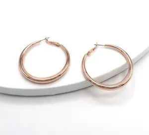 Authentic 45mm Hollow Hoop Earrings High Quality lever back post 18k Pink Rose Gold Plated
