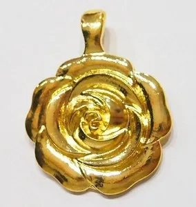 Authentic 3 Vintage Shiny Gold Plated Huge Rose Pendants w/Enhancer Clasp Bails 58x45mm