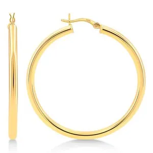 Authentic Gold Plated Sterling Silver 3mm Hoop Earrings - 45mm (1 3/4"") Diameter