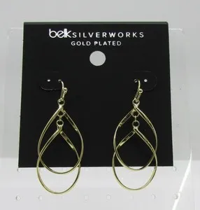Authentic Belk SilverWorks Gold Plated 45mm Double Wire Drop Hook Earrings