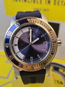 Authentic Invicta Men's SPECIALTY GOLD PLATED SILVER BLUE DIAL Strap 45mm Stylish Watch