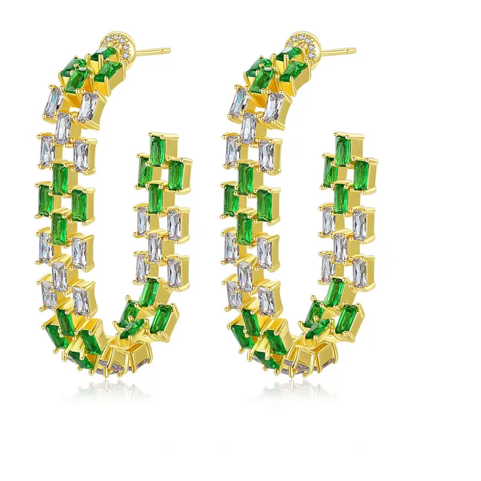 Authentic ARAVANT 925 Silver 18K Gold 45mm Green Zircon Hoop Earrings For Women Jewelry