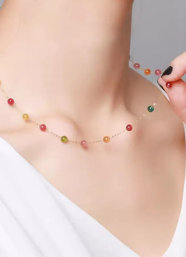 Authentic 100% Real 18K Gold Necklace Pendant Natural Tourmaline Gold AU750 for Women Fine Jewelry Original Design X5001