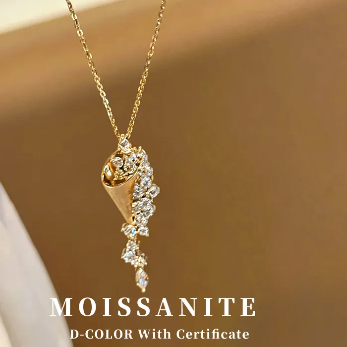 Authentic Lnngy Marquise/Round Cut Moissanite Necklace Exquisite Tassel Pendant Necklaces For Women Collarbone Chain Jewelry