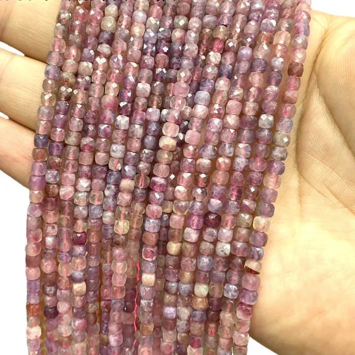 Authentic 4-5mm Natural Stone Faceted Square AA Pink Tourmaline Loose Cube Spacer Beads for Jewelry Making Diy Bracelet Charms Accessories