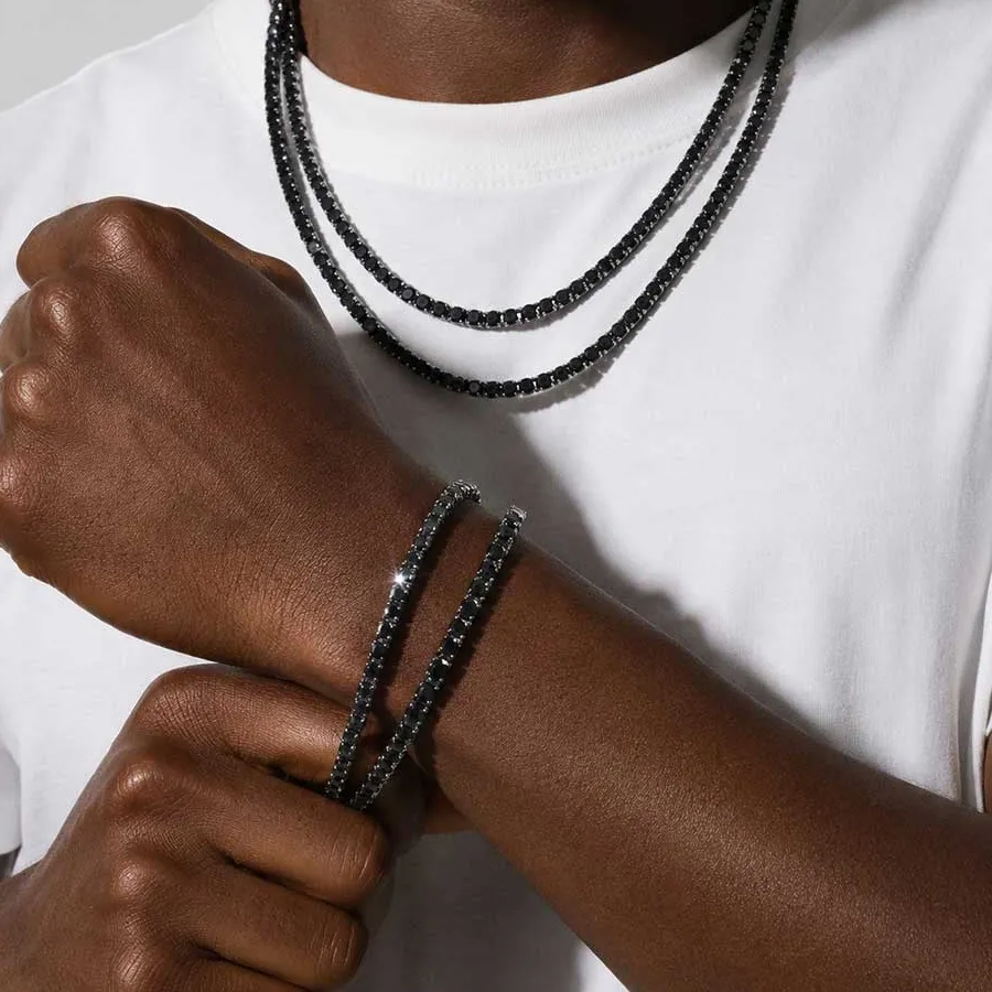 Authentic ESKEEM 316L Black Moissanite Tennis Chain Necklace 4/5MM Hip Hop Jewelry for Men Women VVS1 Tennis Bracelet