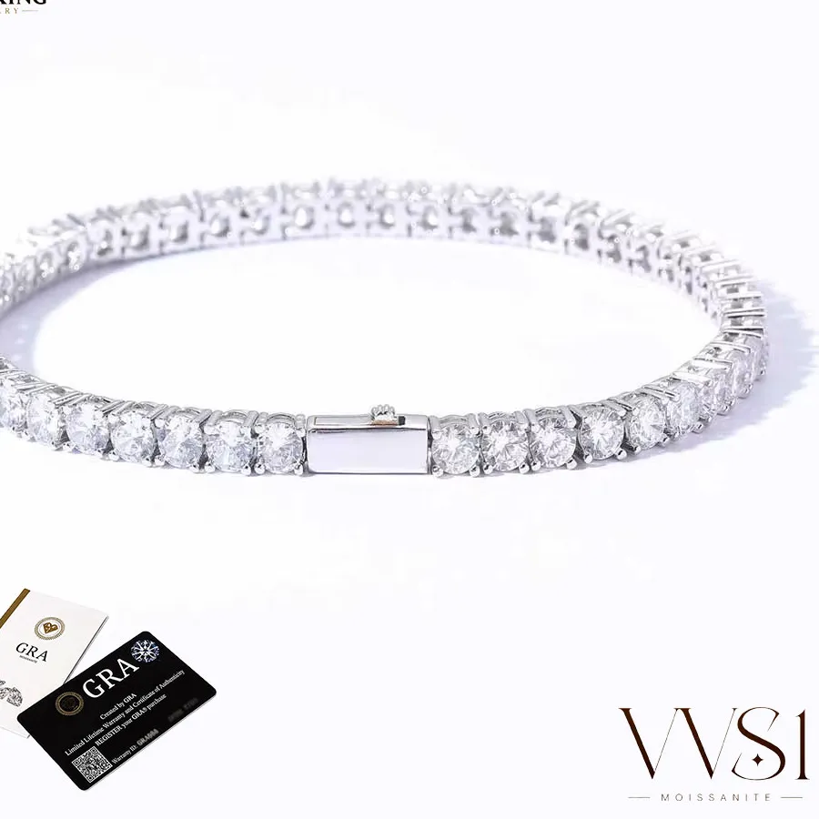 Authentic Moissanite Radiance: 3/4/5MM Tennis Bracelet of Golden Light