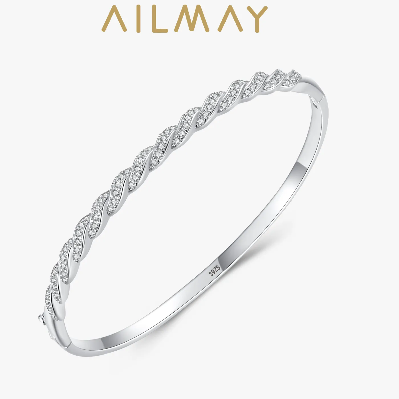 Authentic Ailmay Dazzling Cubic Zirconia 100% 925 Sterling Silver Trendy Intertwined Lines Bracelets For Fine Female Jewelry
