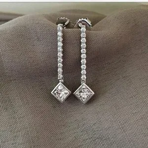 Authentic Princess Cut Simulated Diamond Pretty Drop/Dangle Earrings 14k White Gold Plated