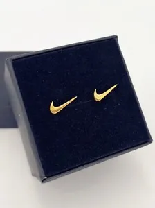Authentic Nike Swoosh Gold - Plated Metal Stud Earrings, Pair, For Men or Women