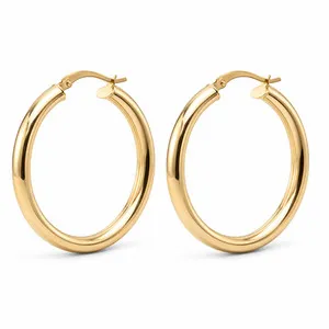 Authentic Women’s 20mm Thick Hoop Earrings 18K Gold Plated Lightweight Hypoallergenic