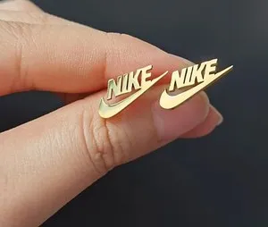 Authentic Nike Swoosh Gold - Plated Metal Stud Earrings, Pair, For Men or Women